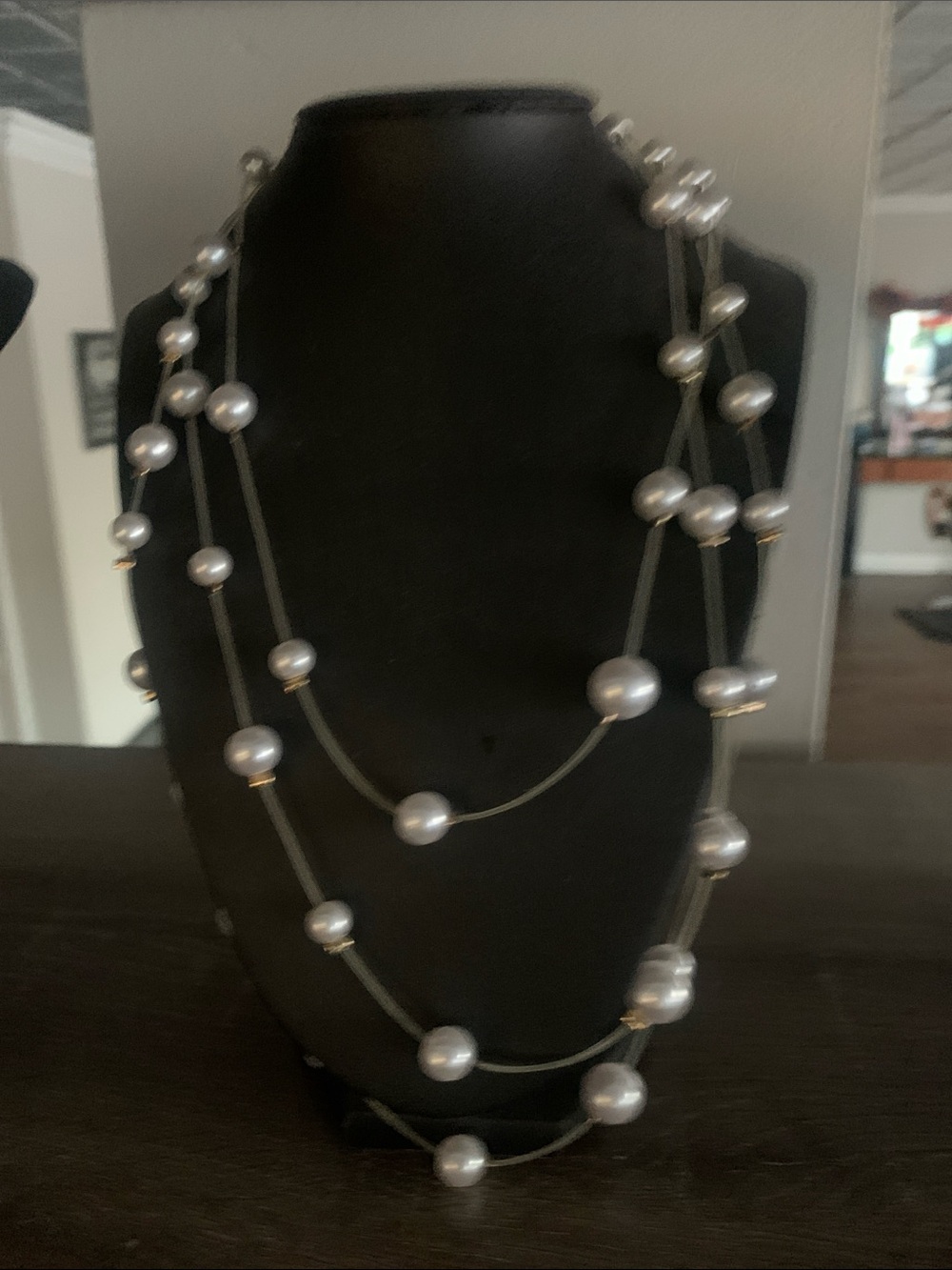 Layered Silver Pearl Strand Necklace for Women